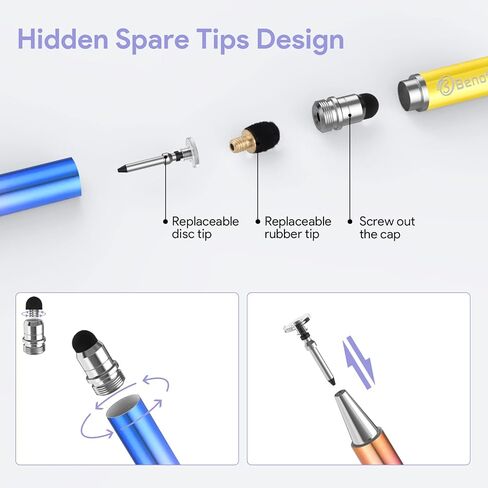 بي نوت قلم ستايلس لشاشة اللمس، قلم ستايلس بطرف مطاطي عالي الحساسية للرسم والكتابة والتابلت لاجهزة ايباد وايفون وابل واندرويد واتش بي كروم بوك والجوال - ذهبي وردي in Kuwait