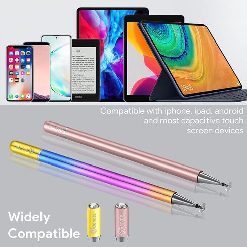 بي نوت قلم ستايلس لشاشة اللمس، قلم ستايلس بطرف مطاطي عالي الحساسية للرسم والكتابة والتابلت لاجهزة ايباد وايفون وابل واندرويد واتش بي كروم بوك والجوال - ذهبي وردي in Kuwait