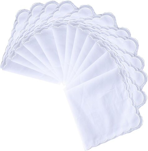 White Handkerchiefs Premium 60s Cotton scalloped Hankies 11 Inches in Saudi Arabia