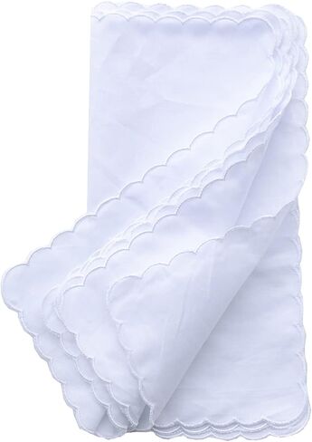 White Handkerchiefs Premium 60s Cotton scalloped Hankies 11 Inches in Saudi Arabia