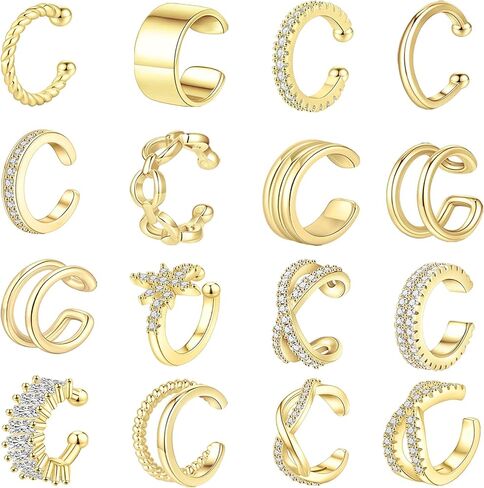 16 Pcs Ear Cuffs for Women Non Piercing Ear Cuffs Earrings 14K Gold Plated Cuff Earrings Non Pierced Clip On Cartilage Earring Fake Earrings Jewelry Set in Saudi Arabia