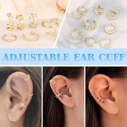 16 Pcs Ear Cuffs for Women Non Piercing Ear Cuffs Earrings 14K Gold Plated Cuff Earrings Non Pierced Clip On Cartilage Earring Fake Earrings Jewelry Set in Saudi Arabia