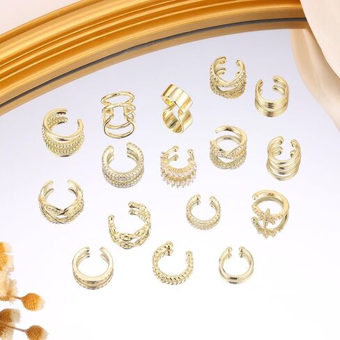 16 Pcs Ear Cuffs for Women Non Piercing Ear Cuffs Earrings 14K Gold Plated Cuff Earrings Non Pierced Clip On Cartilage Earring Fake Earrings Jewelry Set in Saudi Arabia