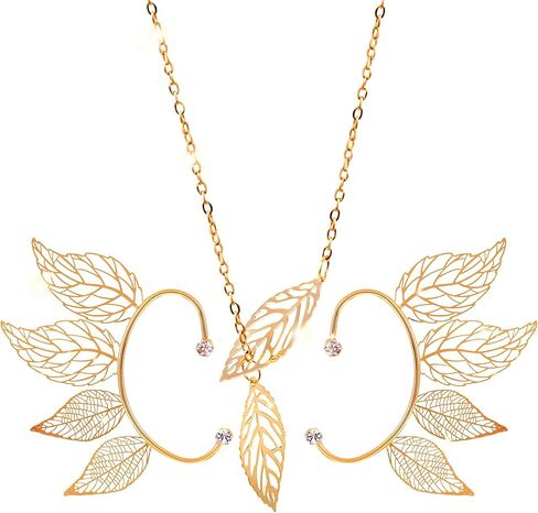 LaVenty Gold Leaves Elf Accessories Gold Leaves Ear Cuff Gold Elf Ears Forest Elf Ear Cuff Fairy Ear Cuffs Leaves Choker Necklace Forest Elf Costume Elf Accessories in Saudi Arabia