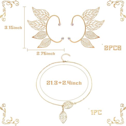 LaVenty Gold Leaves Elf Accessories Gold Leaves Ear Cuff Gold Elf Ears Forest Elf Ear Cuff Fairy Ear Cuffs Leaves Choker Necklace Forest Elf Costume Elf Accessories in Saudi Arabia