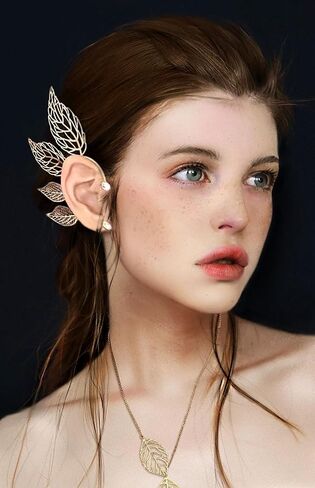 LaVenty Gold Leaves Elf Accessories Gold Leaves Ear Cuff Gold Elf Ears Forest Elf Ear Cuff Fairy Ear Cuffs Leaves Choker Necklace Forest Elf Costume Elf Accessories in Saudi Arabia