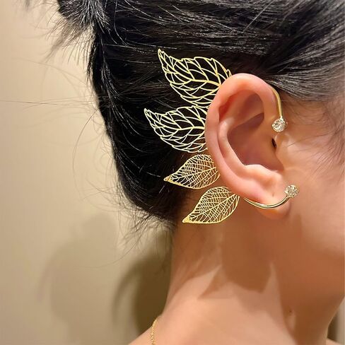 LaVenty Gold Leaves Elf Accessories Gold Leaves Ear Cuff Gold Elf Ears Forest Elf Ear Cuff Fairy Ear Cuffs Leaves Choker Necklace Forest Elf Costume Elf Accessories in Saudi Arabia
