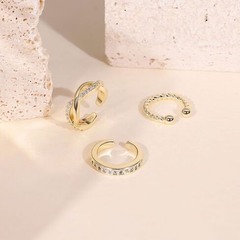3Pcs 14K Gold Ear Cuff Earrings for Women Adjustable Non Piercing Ear Cuffs Sterling Silver Fake Earrings Clip on Cartilage Earring Ear Cuffs Jewelry in Saudi Arabia