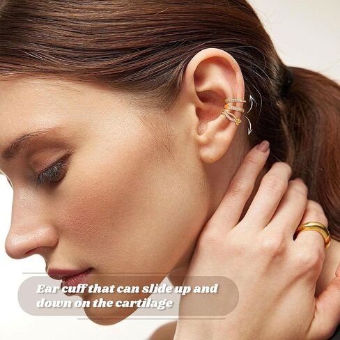 3Pcs 14K Gold Ear Cuff Earrings for Women Adjustable Non Piercing Ear Cuffs Sterling Silver Fake Earrings Clip on Cartilage Earring Ear Cuffs Jewelry in Saudi Arabia