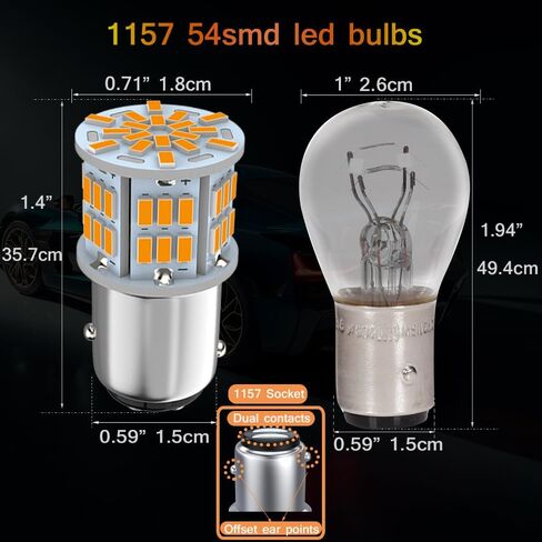 1157 Led Light Bulb Amber Yellow, 12V-24V 1157 7528 2357 2057 BAY15D LED Replacement Light Bulb for Brake Light Tail Light for Car RV Trailer Boat, 54SMD 3014 Chipset,4PCS in Kuwait