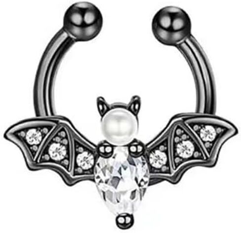 Bat Fake Septum Ring for Women Men CZ Non-Piercing Clip On Septum Rings 8mm Hoop Nose Rings Stainless Steel Body Jewelry in Kuwait