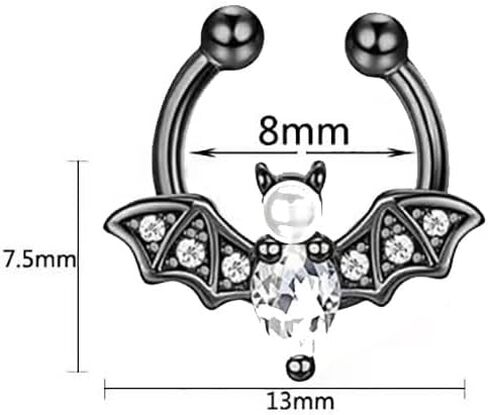 Bat Fake Septum Ring for Women Men CZ Non-Piercing Clip On Septum Rings 8mm Hoop Nose Rings Stainless Steel Body Jewelry in Kuwait