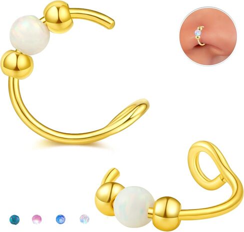 Fake Nose Ring Hoops Opal Fake Septum Nose Piercing Jewelry 20G Clip On Surgical Steel Faux Nose Rings for Women Men Non Pierce Lip Ear Cartilage Helix Rings No Piercing Body Jewelry in Saudi Arabia