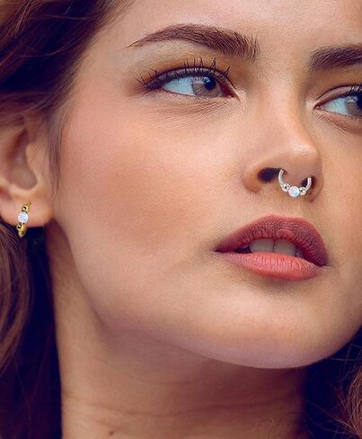 Fake Nose Ring Hoops Opal Fake Septum Nose Piercing Jewelry 20G Clip On Surgical Steel Faux Nose Rings for Women Men Non Pierce Lip Ear Cartilage Helix Rings No Piercing Body Jewelry in Saudi Arabia