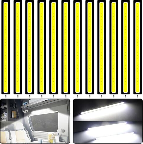 Linkstyle 12 قطعة ضوء الجري النهاري، شريط LED خارجي داخلي للسيارة، ضوء فائق السطوع 12 فولت تحت التوهج، مصباح تشغيل COB DRL مقاوم للماء للشاحنة والقوارب والدراجات النارية RV، أبيض in Kuwait