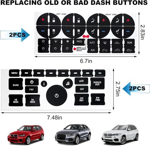 4 PCS AC Dash Button Repair Kit, Decal Replacement for Fixing Ruined Faded A/C Controls, AC & Radio Dash Buttons Decal Replacement Stickers, Universal Car Accessories in Saudi Arabia