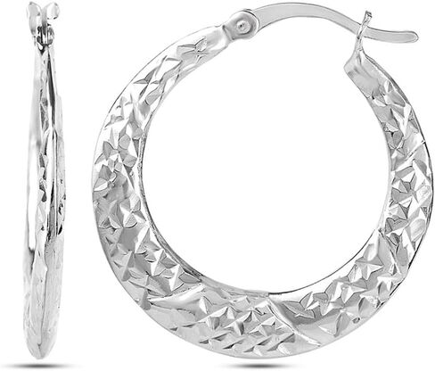 LeCalla 925 Sterling Silver Hoops Earring Diamond-Cut Textured Click-Top Lightweight Round Hoop Earrings for Women in Kuwait