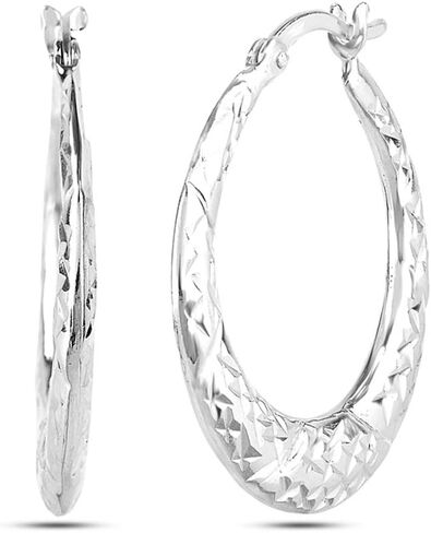 LeCalla 925 Sterling Silver Hoops Earring Diamond-Cut Textured Click-Top Lightweight Round Hoop Earrings for Women in Kuwait
