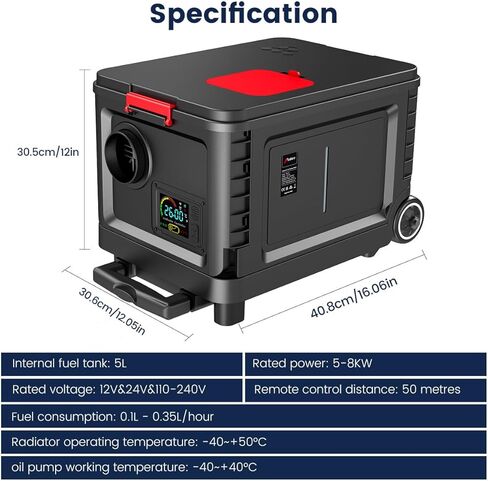 HCALORY Diesel Heater 8KW, Portable Diesel Air Heater All-in-one with Bluetooth Control and LCD Screen, Parking Diesel Heaters 110V AC & 12V 24V DC, 5L Fuel Tank for Car, Truck, Boat, RV,Campers in Saudi Arabia