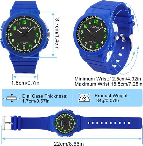 Juboos Kid's Analog Watch for Boys and Girls, 5ATM/50M Waterproof Quartz Children's Watch with 7 Colorful LED Light, Outdoor Sports Watch Suitable for Teenagers Aged 7-16 (Dark Blue) in Saudi Arabia