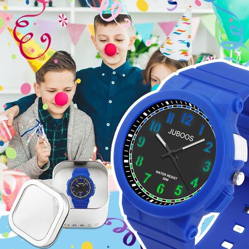 Juboos Kid's Analog Watch for Boys and Girls, 5ATM/50M Waterproof Quartz Children's Watch with 7 Colorful LED Light, Outdoor Sports Watch Suitable for Teenagers Aged 7-16 (Dark Blue) in Saudi Arabia
