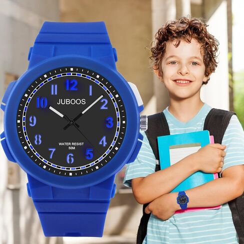 Juboos Kid's Analog Watch for Boys and Girls, 5ATM/50M Waterproof Quartz Children's Watch with 7 Colorful LED Light, Outdoor Sports Watch Suitable for Teenagers Aged 7-16 (Dark Blue) in Saudi Arabia