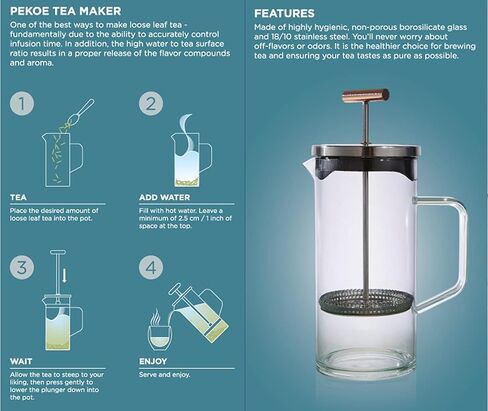 Teabloom Tea Press with Copper Pull Handle and Stainless Steel Filter – Tea Connoisseur's Choice – Pekoe Tea Maker, 12-Ounce in Saudi Arabia