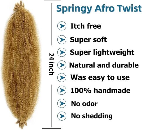 Springy Afro Twist Hair 24 Inch 8 Packs Marley Hair Pre-fluffed Spring Twist Hair Twisted Up Kinky Twist Cuban Twist Crochet Hair Pre-separated Braiding Hair For Black Women (24inch, 27#) in Saudi Arabia