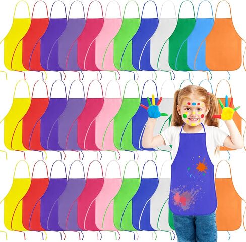 KUUQA 16/24/30/36/40Pcs Kids Apron Painting Aprons for Kids, Kids Paint Apron Art Smock for Classroom Painting Party Supplies in Kuwait
