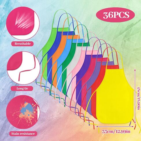 KUUQA 16/24/30/36/40Pcs Kids Apron Painting Aprons for Kids, Kids Paint Apron Art Smock for Classroom Painting Party Supplies in Kuwait