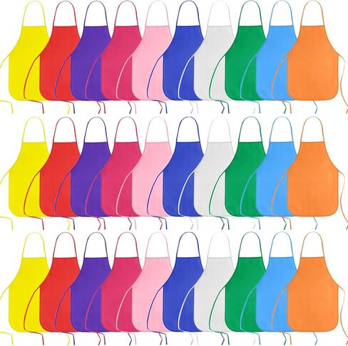 KUUQA 16/24/30/36/40Pcs Kids Apron Painting Aprons for Kids, Kids Paint Apron Art Smock for Classroom Painting Party Supplies in Kuwait