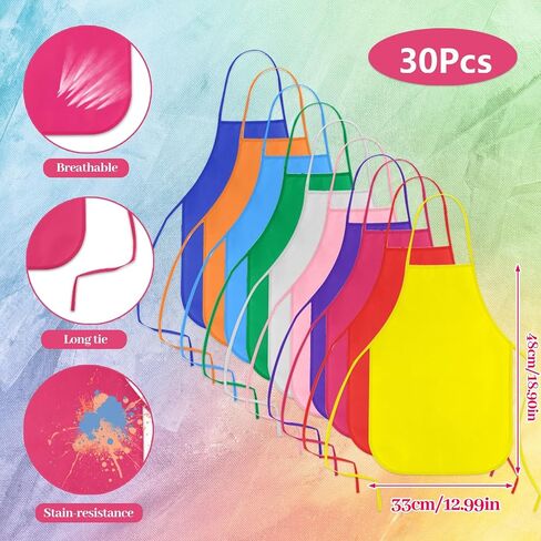 KUUQA 16/24/30/36/40Pcs Kids Apron Painting Aprons for Kids, Kids Paint Apron Art Smock for Classroom Painting Party Supplies in Kuwait
