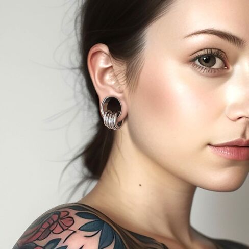 2 Pcs Ear Plugs Tunnels with 10 Pcs Stacked Rings and 2 Pcs Beads Stainless Steel Ear Gauges, Size 2g - 1 inch Surgical Steel Ear Stretcher Expander Body Jewelry in Kuwait