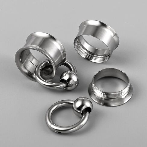 2 Pcs Ear Plugs Tunnels with 10 Pcs Stacked Rings and 2 Pcs Beads Stainless Steel Ear Gauges, Size 2g - 1 inch Surgical Steel Ear Stretcher Expander Body Jewelry in Kuwait