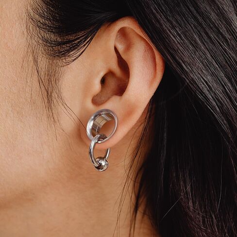 2 Pcs Ear Plugs Tunnels with 10 Pcs Stacked Rings and 2 Pcs Beads Stainless Steel Ear Gauges, Size 2g - 1 inch Surgical Steel Ear Stretcher Expander Body Jewelry in Kuwait