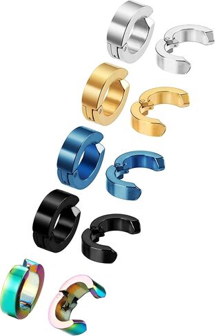 10 Pieces Non-Piercing Earrings Ear Clip Fake Ear Hoops for Men and Women Stainless Steel 5 Colors in Kuwait