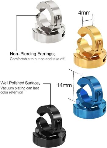 10 Pieces Non-Piercing Earrings Ear Clip Fake Ear Hoops for Men and Women Stainless Steel 5 Colors in Kuwait