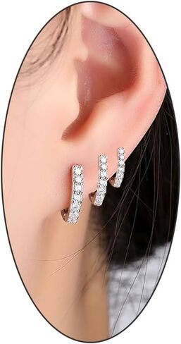 14K Gold Small Hoop Earring Set, High Polish Gold Silver Cubic Zirconia Huggie Hoop Earrings, Hyposensitivity Cartilage Pierced Earrings for Women Teen Girls in Saudi Arabia
