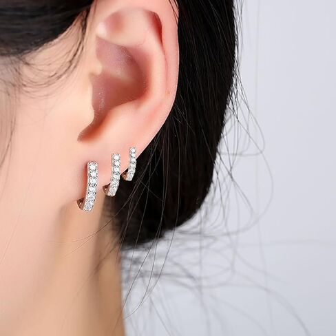 14K Gold Small Hoop Earring Set, High Polish Gold Silver Cubic Zirconia Huggie Hoop Earrings, Hyposensitivity Cartilage Pierced Earrings for Women Teen Girls in Saudi Arabia