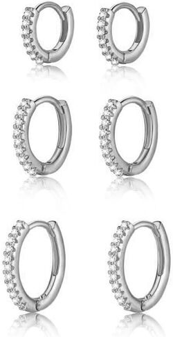14K Gold Small Hoop Earring Set, High Polish Gold Silver Cubic Zirconia Huggie Hoop Earrings, Hyposensitivity Cartilage Pierced Earrings for Women Teen Girls in Saudi Arabia
