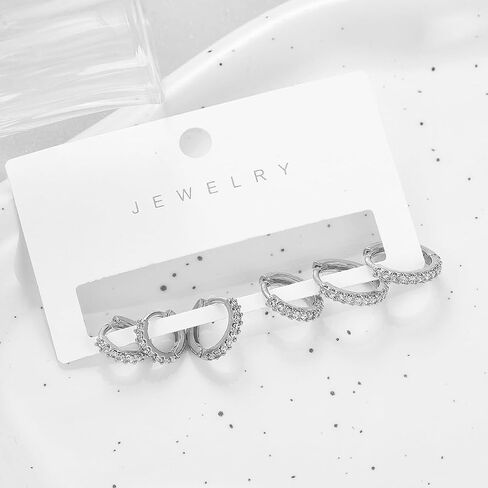 14K Gold Small Hoop Earring Set, High Polish Gold Silver Cubic Zirconia Huggie Hoop Earrings, Hyposensitivity Cartilage Pierced Earrings for Women Teen Girls in Saudi Arabia