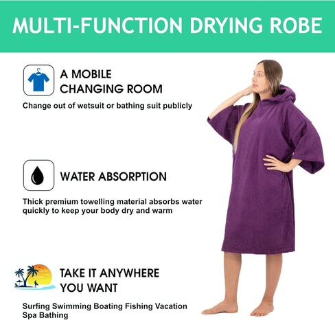 Allen & Mate Adult Changing Robe - Quick Dry 100% Terry Cotton Beach Poncho Towel with Hood & Pockets - Ideal for Men & Women in Saudi Arabia