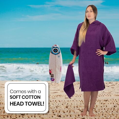 Allen & Mate Adult Changing Robe - Quick Dry 100% Terry Cotton Beach Poncho Towel with Hood & Pockets - Ideal for Men & Women in Saudi Arabia