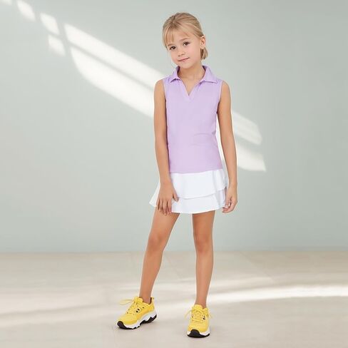 Girls Sleeveless Polo Shirts Quick Dry V-Neck Golf Tennis Workout Athletic Shirts in Saudi Arabia