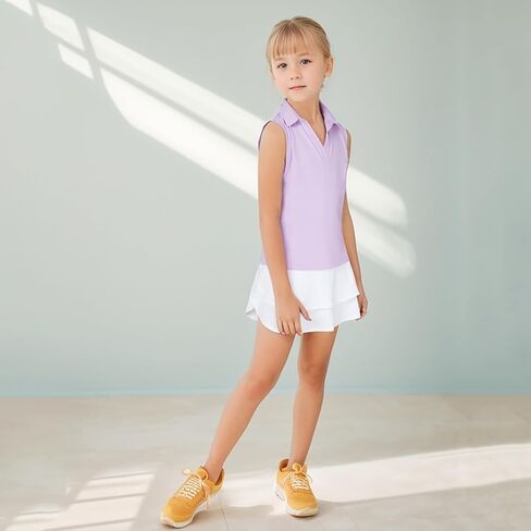 Girls Sleeveless Polo Shirts Quick Dry V-Neck Golf Tennis Workout Athletic Shirts in Saudi Arabia