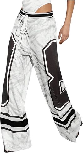 GORGLITTER Women's Striped Wide Leg Graphic Track Pants Elastic High Waist Stretchy Trousers in Saudi Arabia