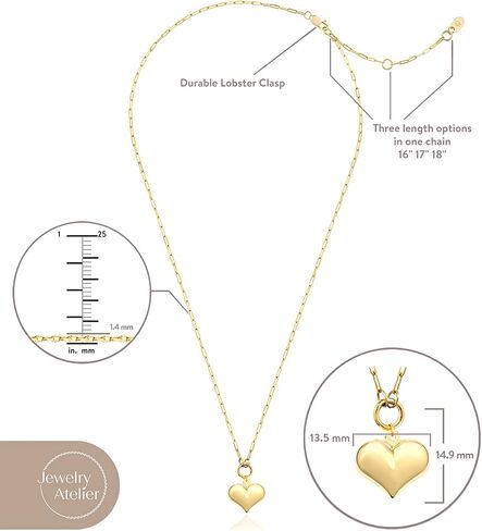 Jewelry Atelier Gold Filled Pendant Necklace Collection - 14K Yellow Gold Filled Pendant Necklace with Solid Clip Chain for Women (Different Sizes and Styles with Extension/Adjustable Chain) in Saudi Arabia