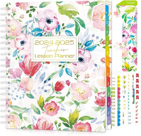 مخطط المعلم للعام الدراسي 2024-2025 - مخطط دروس المعلم الشامل مقاس 8.5 × 11 بوصة مع إغلاق مرن وإشارة مرجعية وملصقات مخططة، لجدول الفصل الدراسي اليومي والأسبوعي والشهري in Kuwait