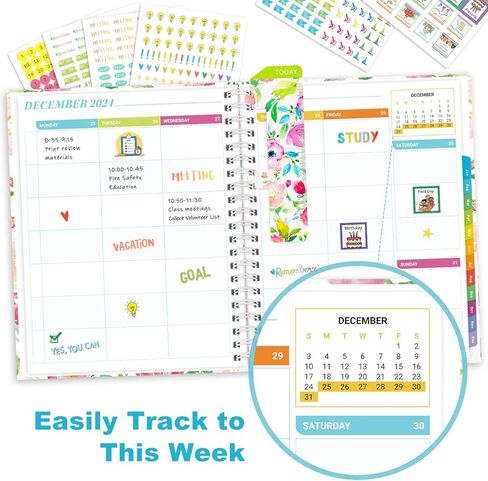 مخطط المعلم للعام الدراسي 2024-2025 - مخطط دروس المعلم الشامل مقاس 8.5 × 11 بوصة مع إغلاق مرن وإشارة مرجعية وملصقات مخططة، لجدول الفصل الدراسي اليومي والأسبوعي والشهري in Kuwait