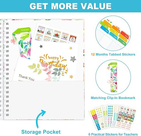 مخطط المعلم للعام الدراسي 2024-2025 - مخطط دروس المعلم الشامل مقاس 8.5 × 11 بوصة مع إغلاق مرن وإشارة مرجعية وملصقات مخططة، لجدول الفصل الدراسي اليومي والأسبوعي والشهري in Kuwait